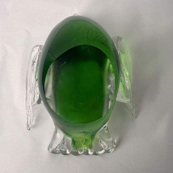 Murano Style  Glass Bird Dove Paperweight Decor Clear Glass GreenGold Inlay - Picture 5 of 10